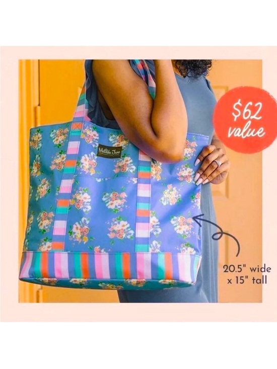 Matilda Jane Handbags - Matilda Jane Periwinkle Floral Tote with Stripe Trim